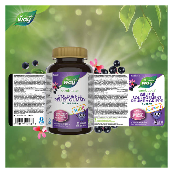 Nature's Way Sambucus Cold & Flu Relief Kids Gummies Label
