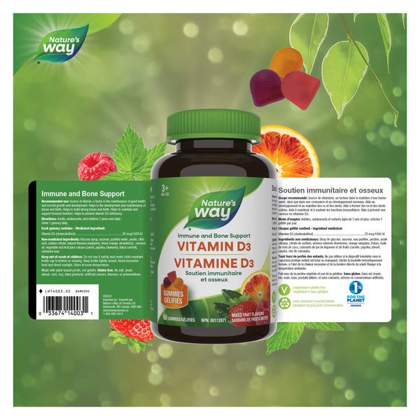 Nature's Way Vitamin D Gummies Mixed Fruit Flavours Gummies Label

