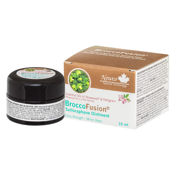 Jar & Box of Newco BroccoFusion Sulforaphane Ointment Rosewood & Petitgrain 15ml
