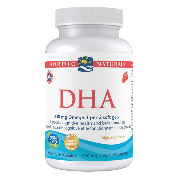 Bottle of Nordic Naturals DHA Formula - Strawberry Flavour 90 Soft Gels
