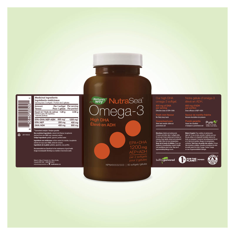 NutraSea DHA (Squid) High DHA Omega-3 Liquid Gels (Fresh Mint)) - Information

