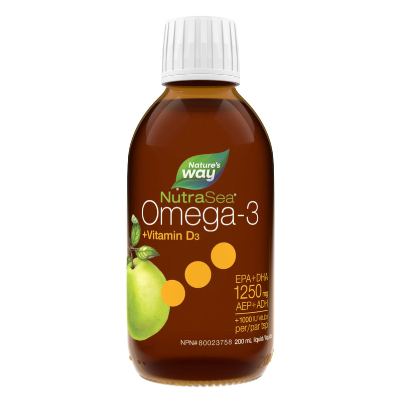 Bottle of NutraSea NutraSea +D Omega-3 Crisp Apple Flavour Liquid 200ml
