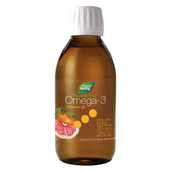Bottle of NutraSea NutraSea +D Omega-3 Grapefruit Tangerine Liquid 200ml
