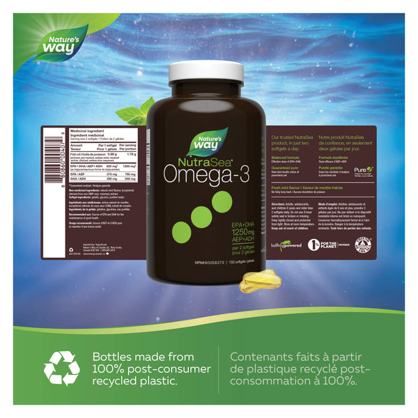 NutraSea Omega-3 Liquid Gels (Fresh Mint) - 150 Softgels - Information
