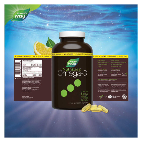 NutraSea Omega-3 Liquid Gels (Zesty Lemon) 240 Softgels Information
