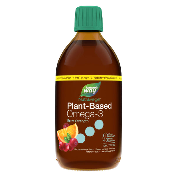 Bottle of NutraVege™ Omega-3, Plant Based, Extra Strength, Cranberry Orange 500ml
