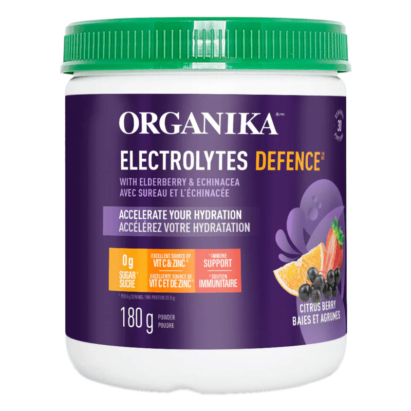 Tub of Organika Electrolytes Defence Citrus Berry 30 Servings 180g