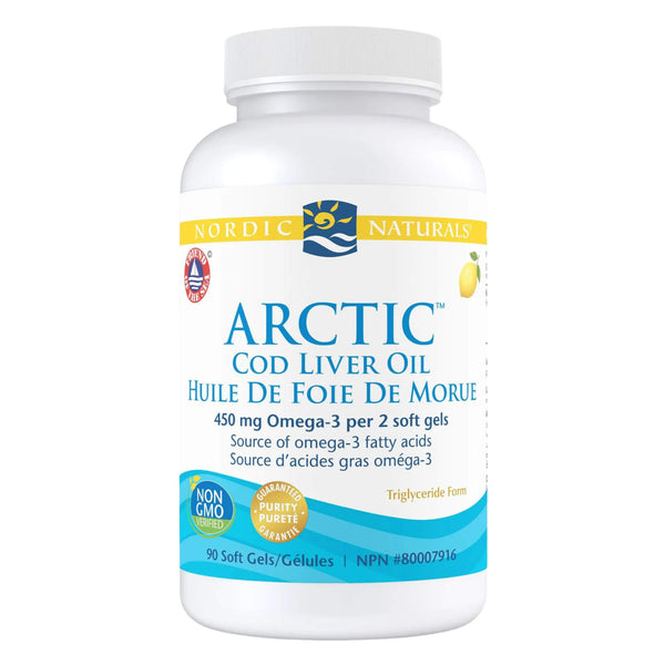 Bottle of Nordic Naturals Arctic Cod Liver OIl 90 Soft Gels