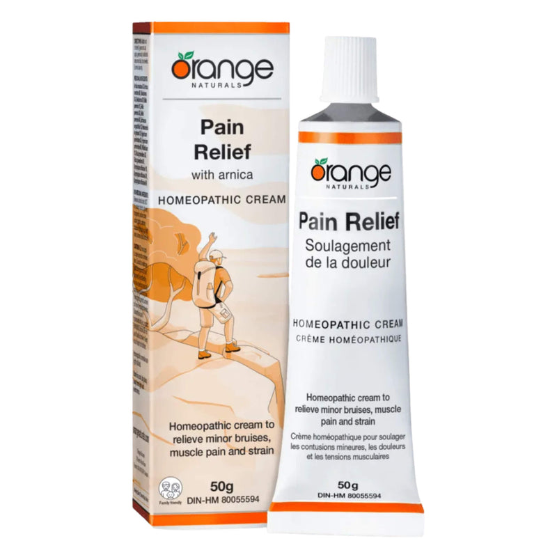 Box & Tube of Orange Naturals Pain Relief Cream 50g
