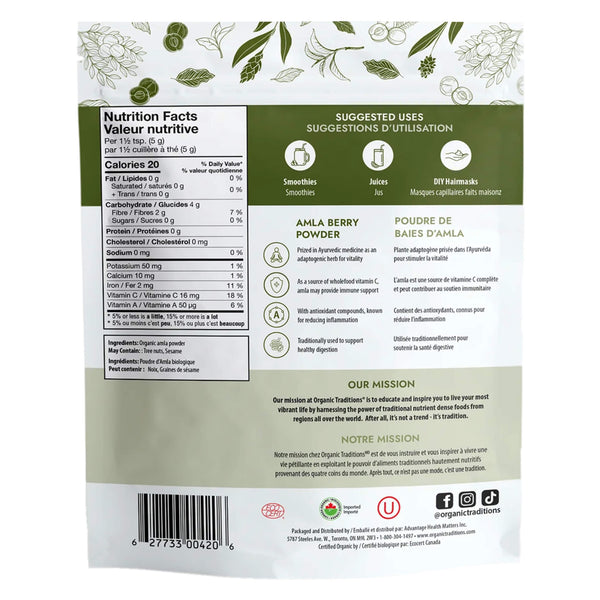 Package Back of Organic Traditions Amla Berry Powder
