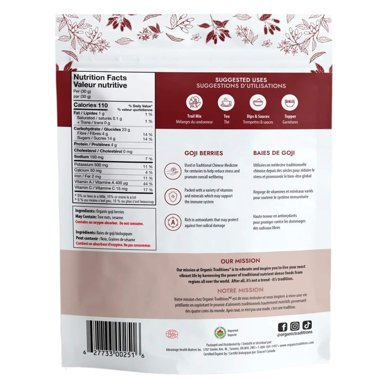Package Back of Organic Traditions Goji Berries
