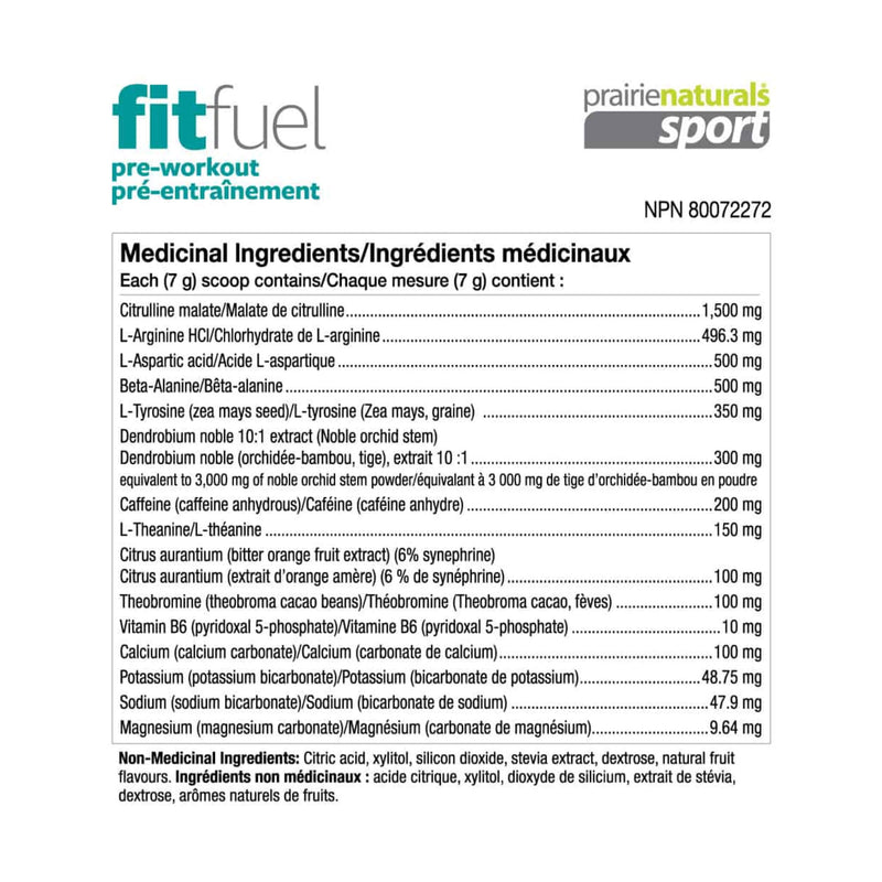 Prairie Naturals FitFuel pH Balanced Pre-Workout Powder Information
