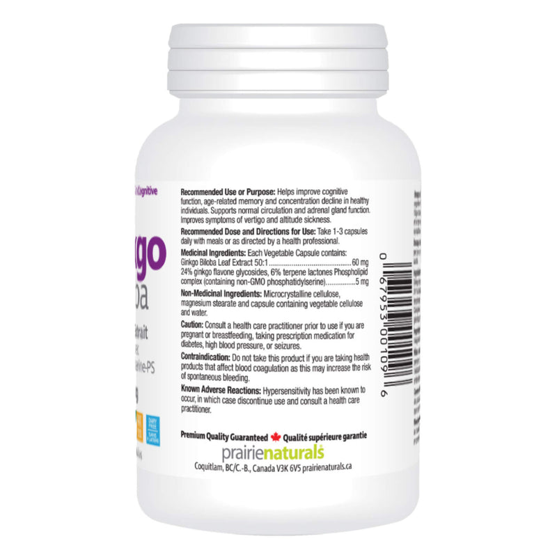 Prairie Naturals Ginkgo Biloba Bottle Back
