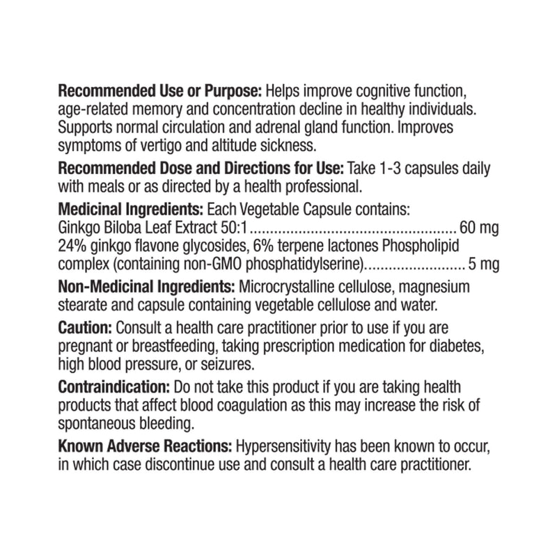Prairie Naturals Ginkgo Biloba Information
