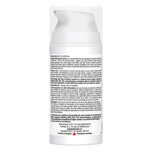 Prairie Naturals Moonshine Silica Hair Repair Serum Bottle Back
