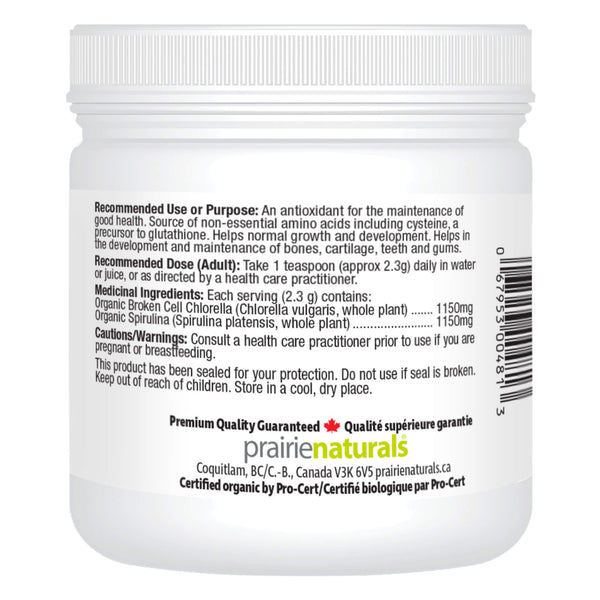 Prairie Naturals Organic Aqua Greens Powder Container Back
