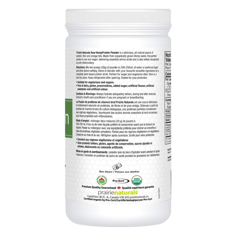 Prairie Naturals Organic Hemp Protein Bottle Back
