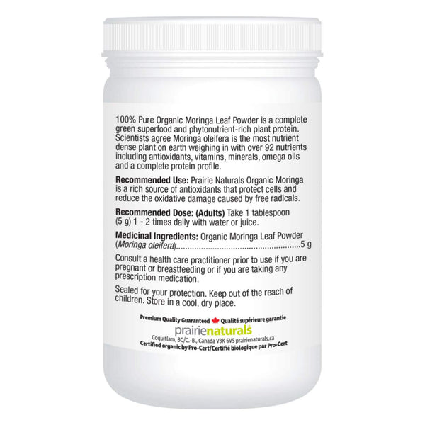 Prairie Naturals Organic Moringa Leaf Powder Bottle Back

