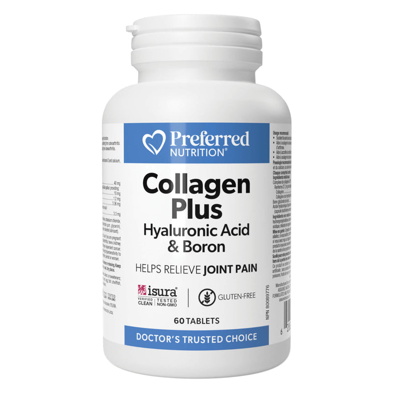 Bottle of Preferred Nutrition Collagen Plus Hyaluronic Acid & Boron 60 Tablets
