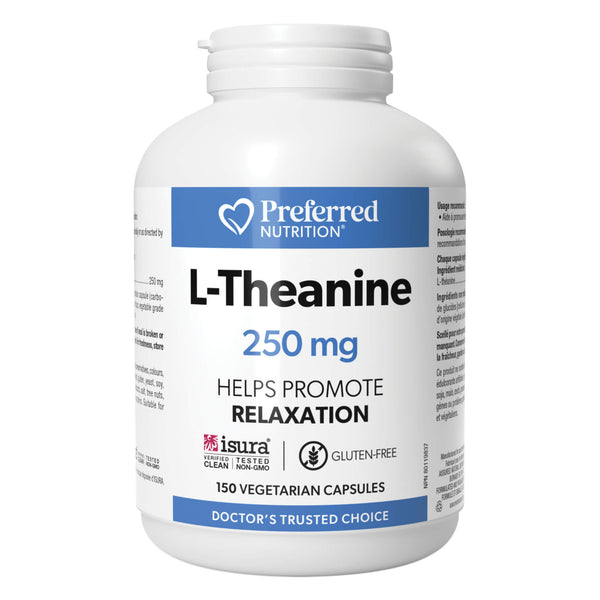 Bottle of Preferred Nutrition L-Theanine 250 mg 150 Vegetarian Capsules
