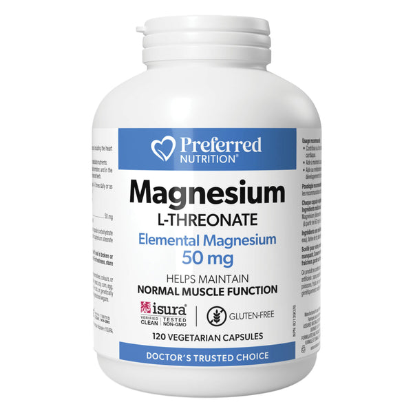 Bottle of Preferred Nutrition Magnesium L-Threonate 120 Vegetarian Capsules
