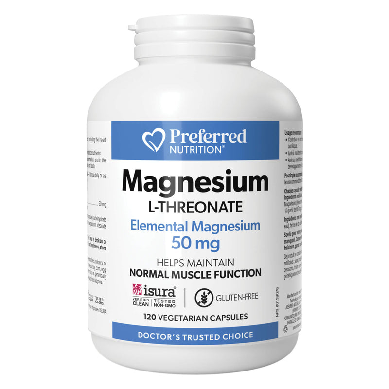 Bottle of Preferred Nutrition Magnesium L-Threonate 120 Vegetarian Capsules
