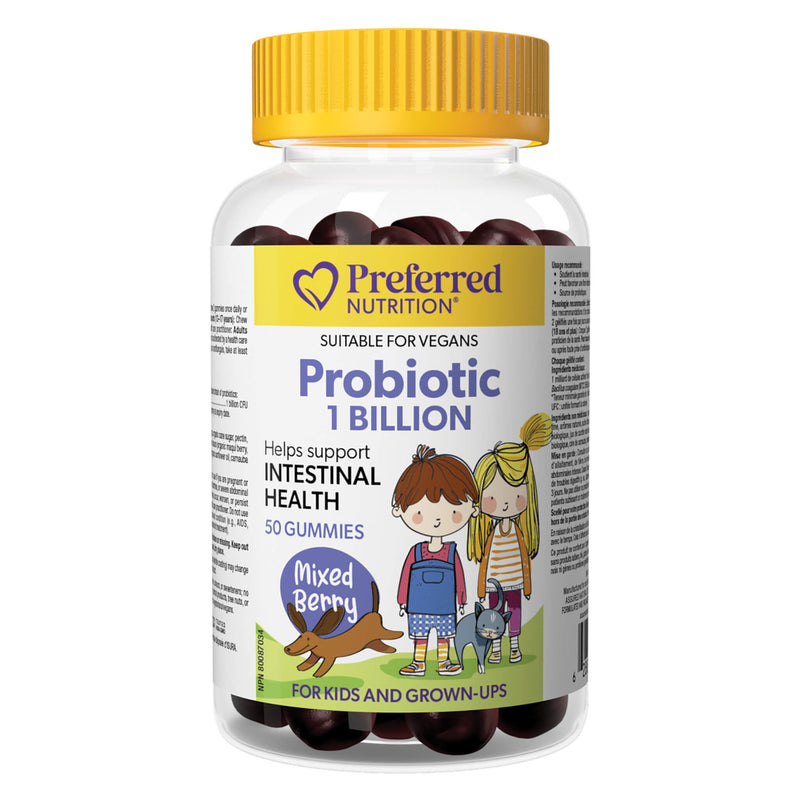 Bottle of Preferred Probiotic 1 Billion - Mixed Berry Gummies - For Kids & Grownups 50 Gummies
