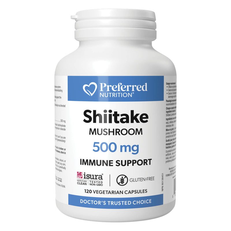 Bottle of Preferred Nutrition Shiitake Mushroom 500mg 120 Vegetarian Capsules
