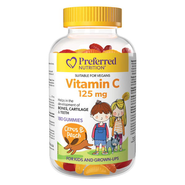 Bottle of Preferred Vitamin C 125mg - Citrus & Peach Gummies - For Kids & Grownups 180 Gummies

