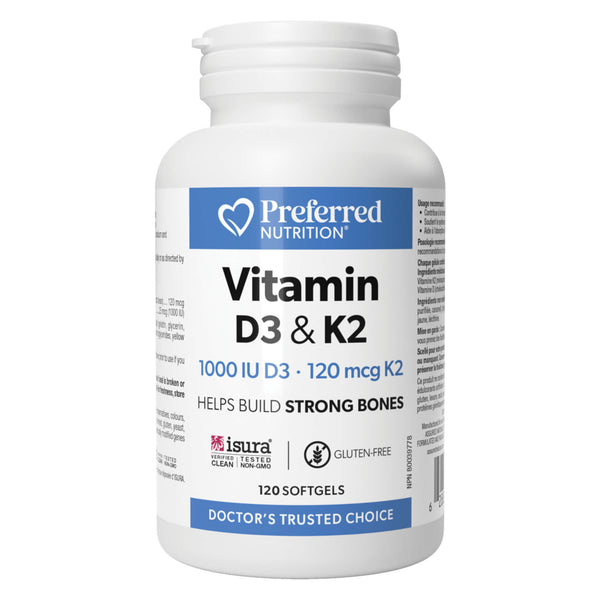 Bottle of Preferred Nutrition Vitamin K2 & D3 120 Softgels
