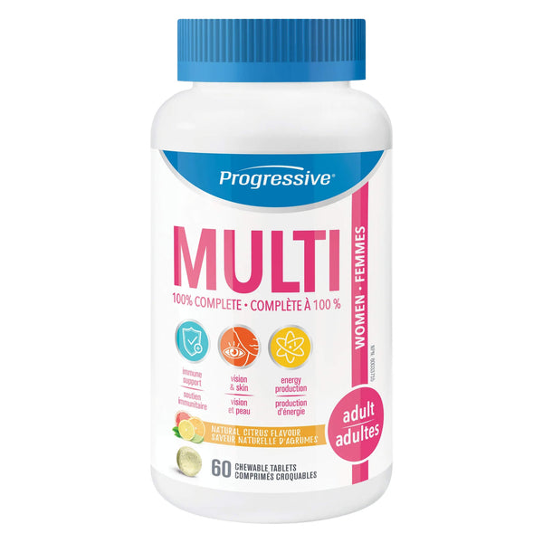 Bottle of Progressive Chewable Multi - Adult Women Chewable Natural Citrus Flavour 60 Tablets
