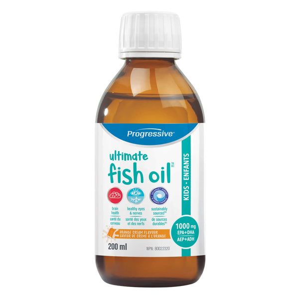 Bottle of Progressive Ultimate Fish Oil for Kids - Orange Cream Flavour - 200ml
