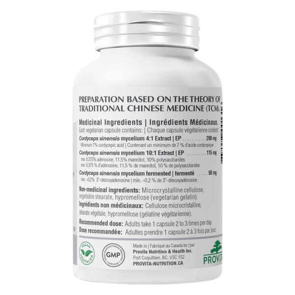 Bottle Back of Provita Cordyceps Forte 
