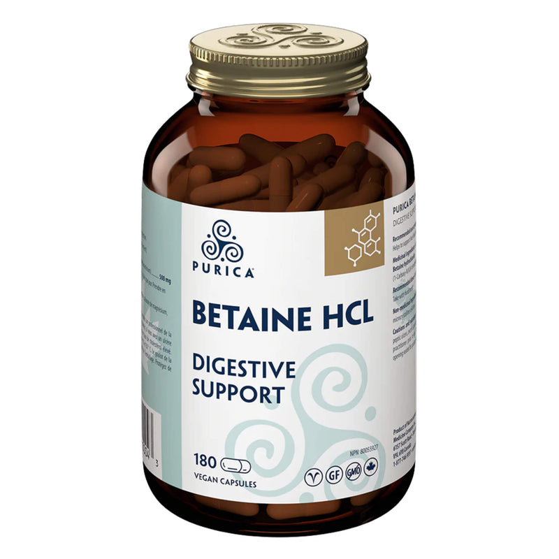 Bottle of Purica Betaine HCL 500mg 180 Vegan Capsules
