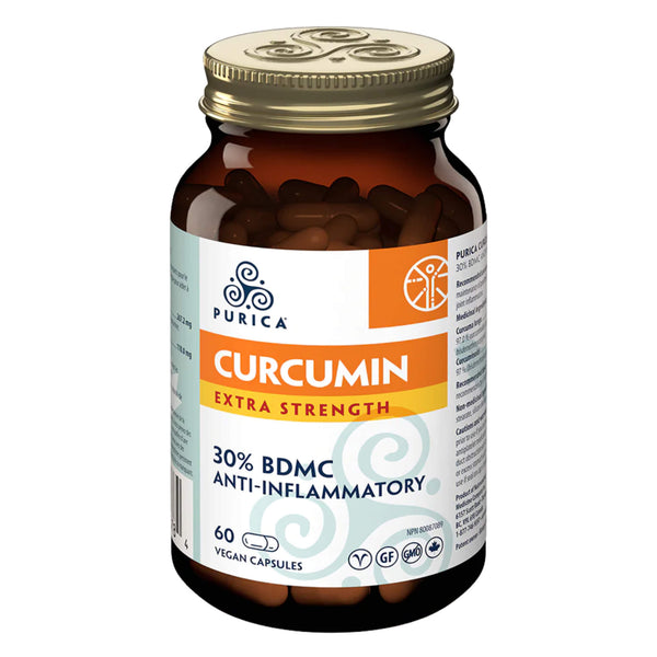 Bottle of Purica Curcumin Extra Strength 30% BDMC Anti-Inflamitory 60 Vegan Capsules
