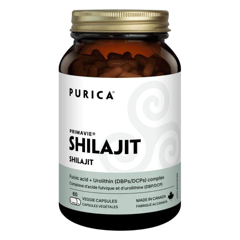 Bottle of Purica PrimaVie Shilajit 60 Vegan Capsules
