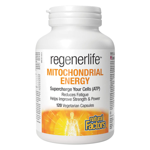 Bottle of Natural Factors RegenerLife Mitochondrial Energy 120 Vegetarian Capsules
