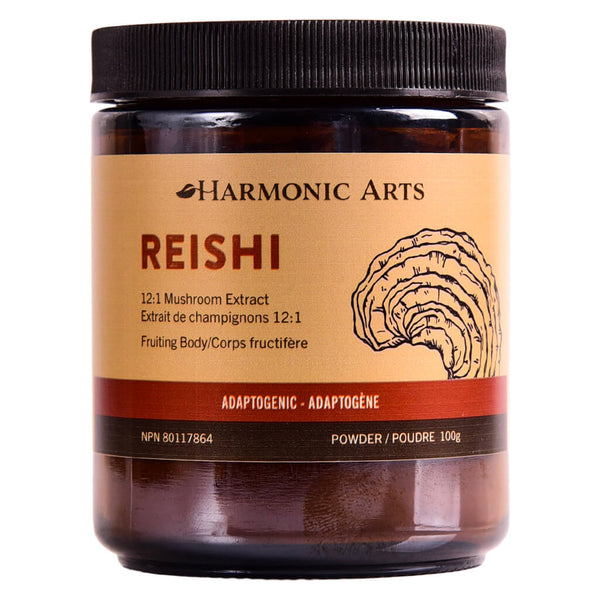 Jar of Harmonic Arts Reishi Concentrated Mushroom Powder 100 Grams

