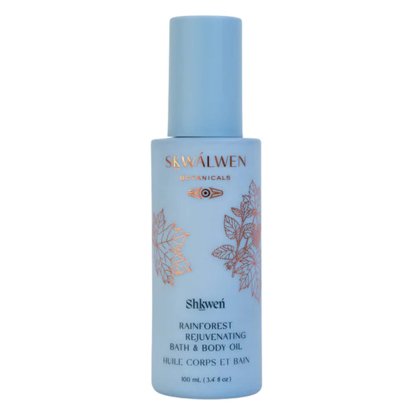 Bottle of SKWÁLWEN BOTANICALS Shkweń Rainforest Rejuvenating Bath & Body Oil 100 ml / 3.4 fl.oz
