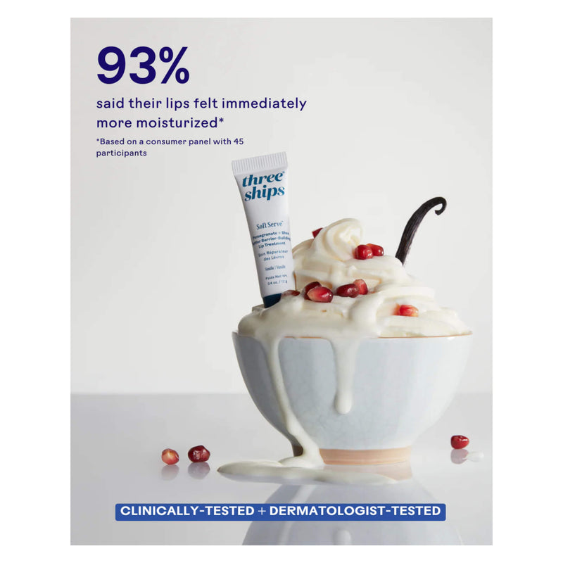 Three Ships SoftServe Pomegranate + Shea Butter Barrier-Building Lip Treatment Information
