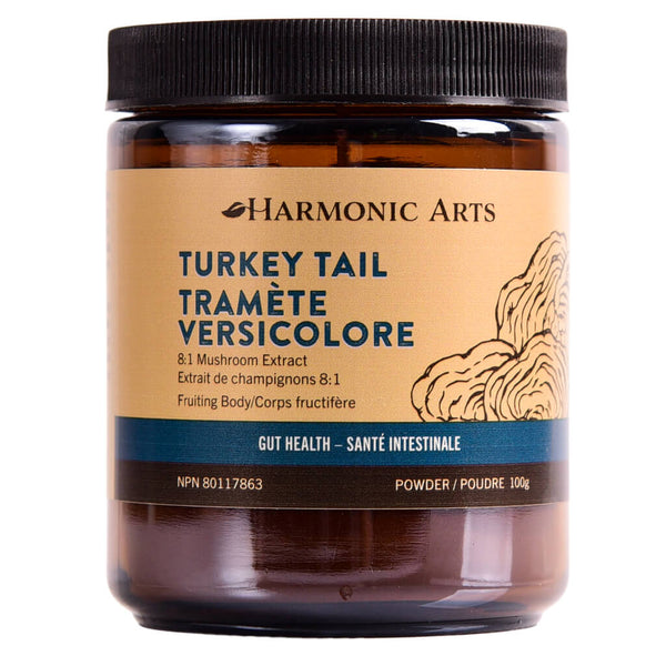 Jar of Harmonic Arts Turkey Tail Concentrated Mushroom Powder 100 Grams

