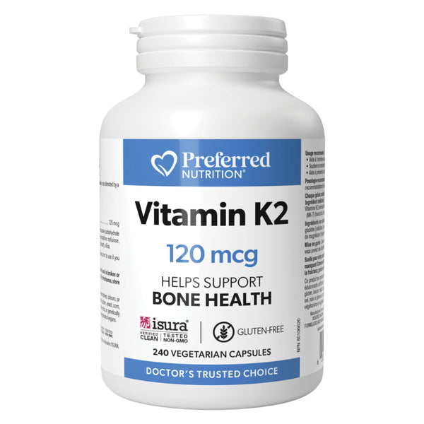 Bottle of Preferred Nutrition Vitamin K2 120mcg 240 V-caps
