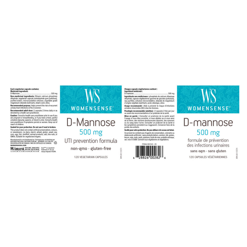 WomenSense D-Mannose 500 mg Label
