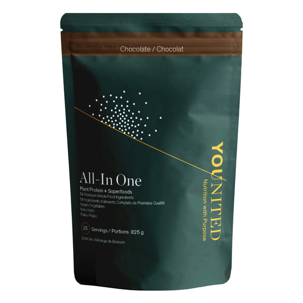 Bag of Younited All-In One Plant Protein + Superfoods Chocolate 825 g
