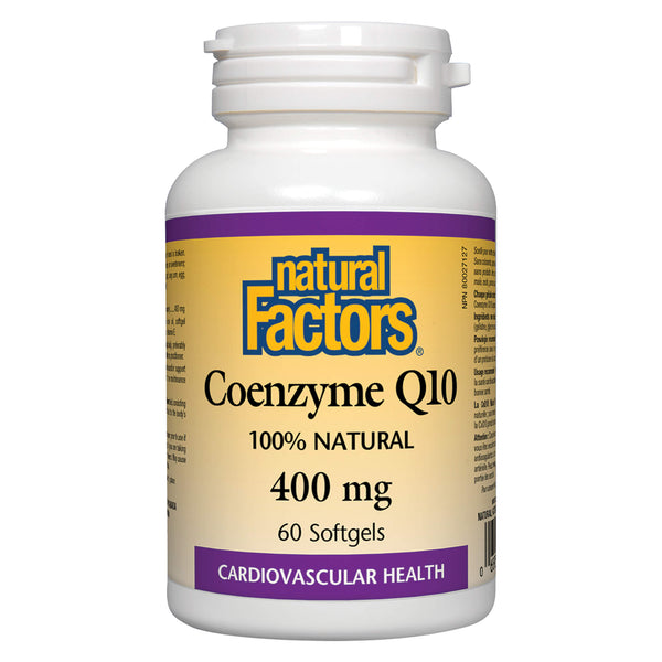 Bottle of NaturalFactors CoenzymeQ10 400mg 60Softgels