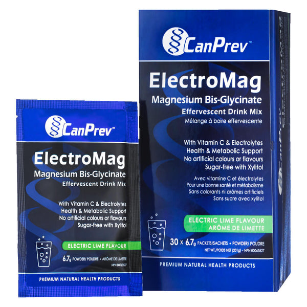 Box & Packets of CanPrev ElectroMag Effervescent Drink Mix 150 mg