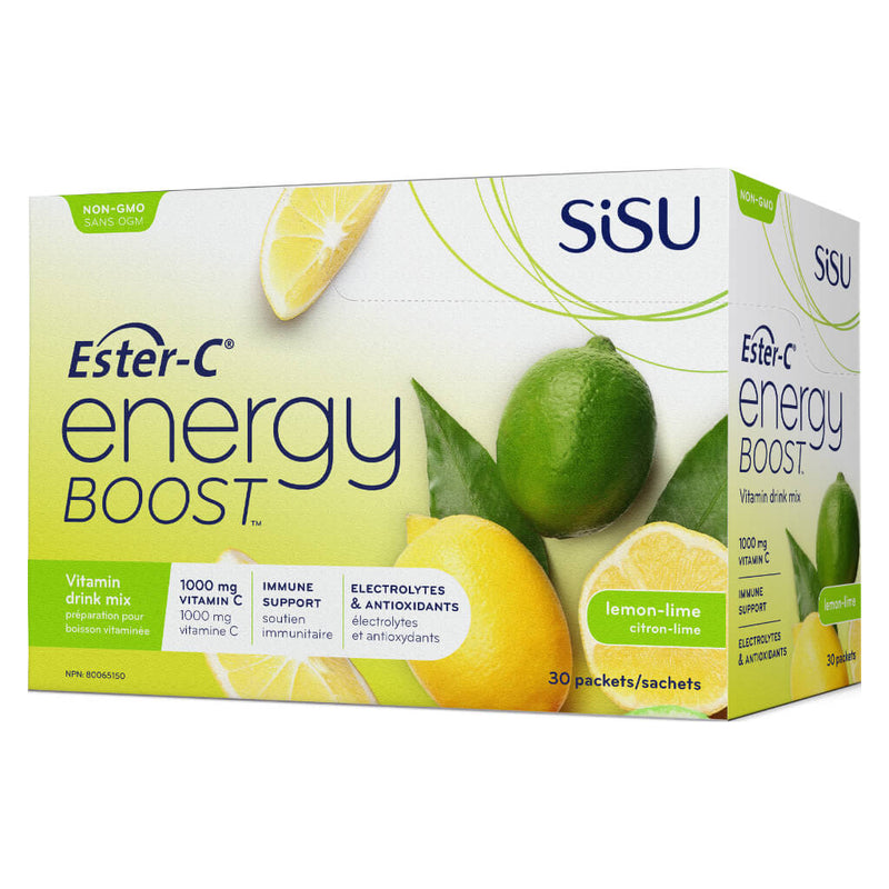 Box of Ester-C Energy Boost Vitamin Drink Mix Lemon Lime 30 Packets