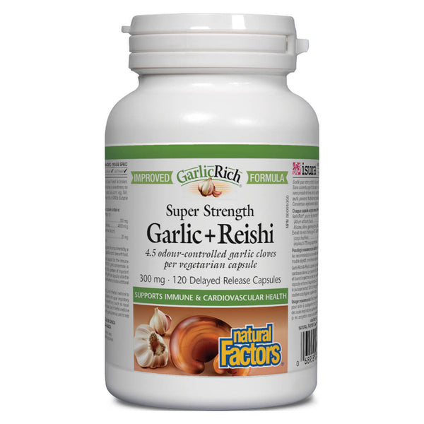 Bottle of GarlicRich® Super Strength Garlic + Reishi 120 Delayed-Release Capsules