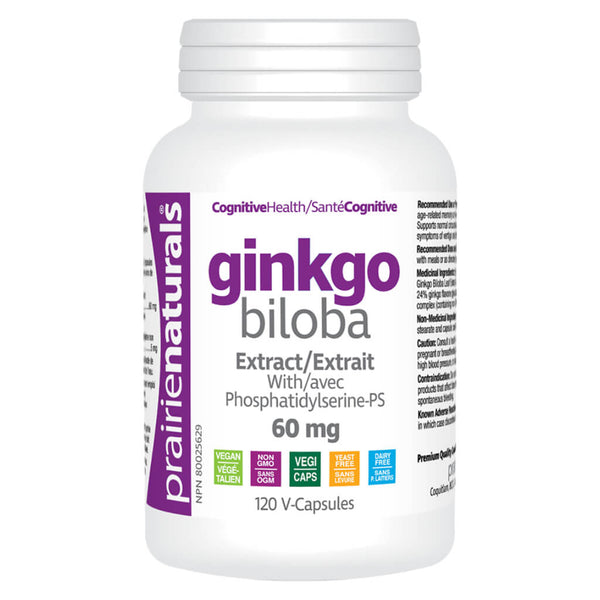 Bottle of Prairie Naturals Ginkgo Biloba 120 Vegetable Capsules