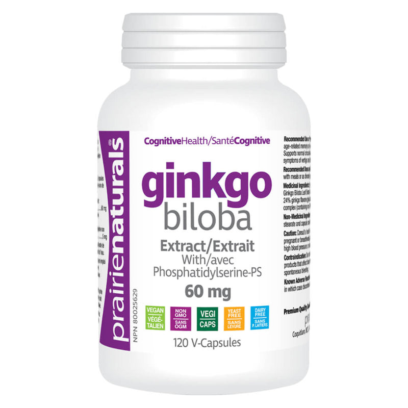 Bottle of Prairie Naturals Ginkgo Biloba 120 Vegetable Capsules